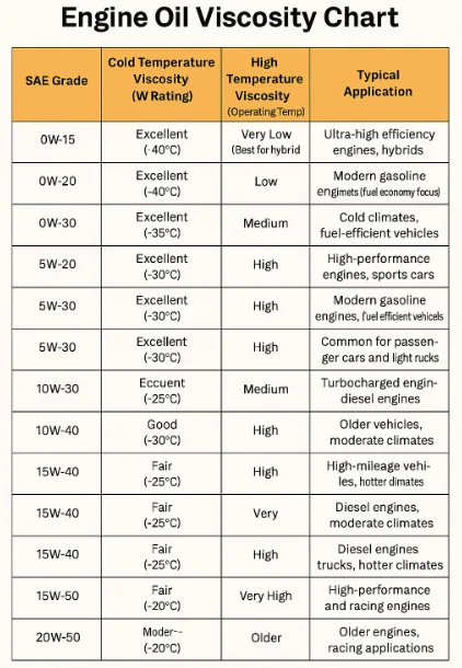 0W-20 oil viscosity chart