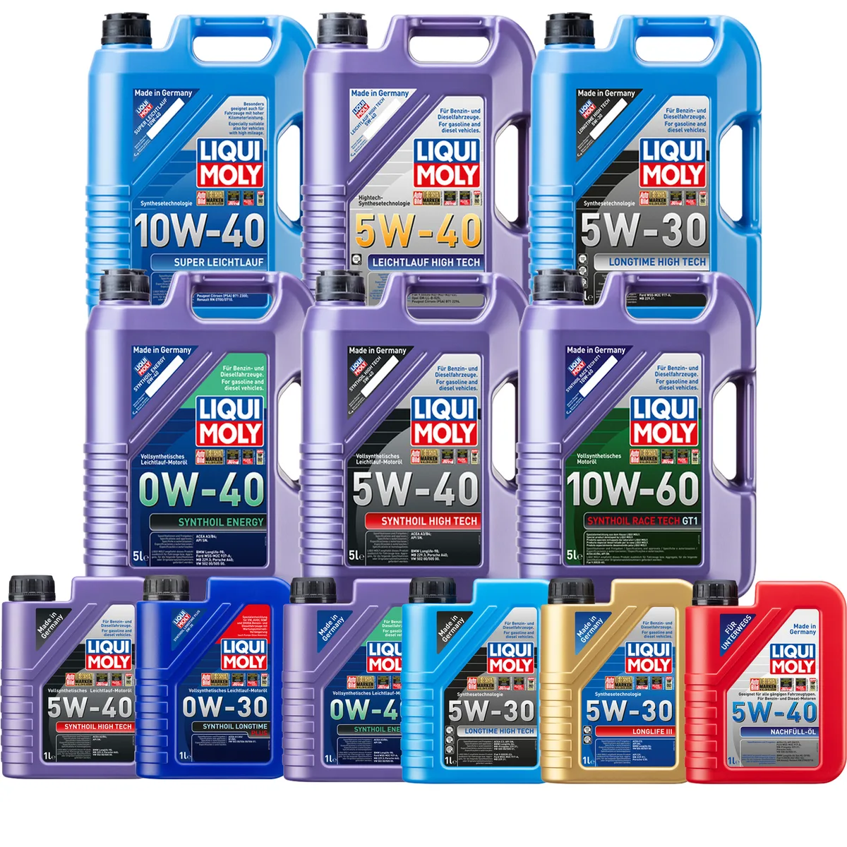 5W-30 10W-30 0W-30 oil bottles comparison