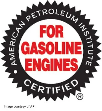 API certification symbol on oil bottle