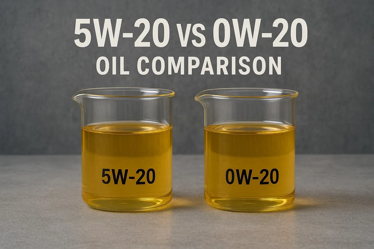 SAE 0W-20 and 5W-20 oil bottles side by side