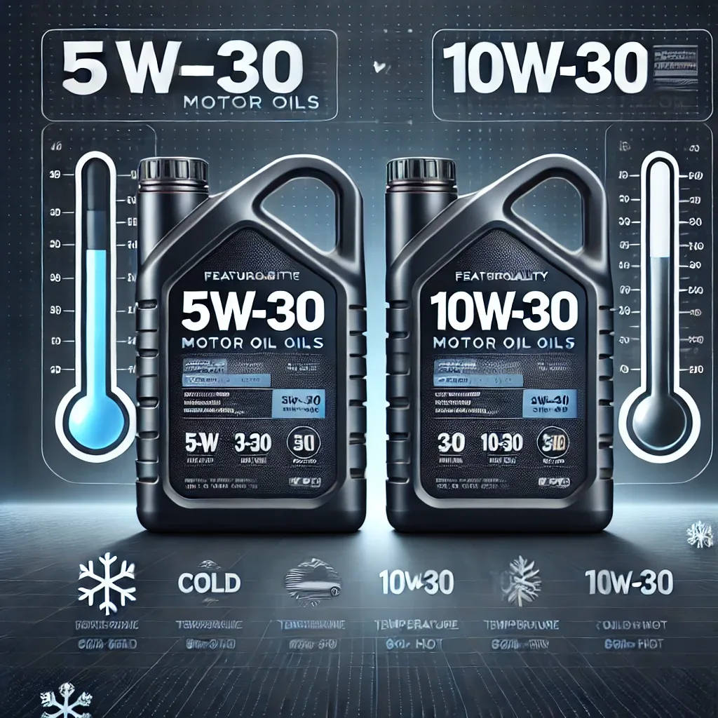 SAE 5W-30 and 10W-30 oil bottles