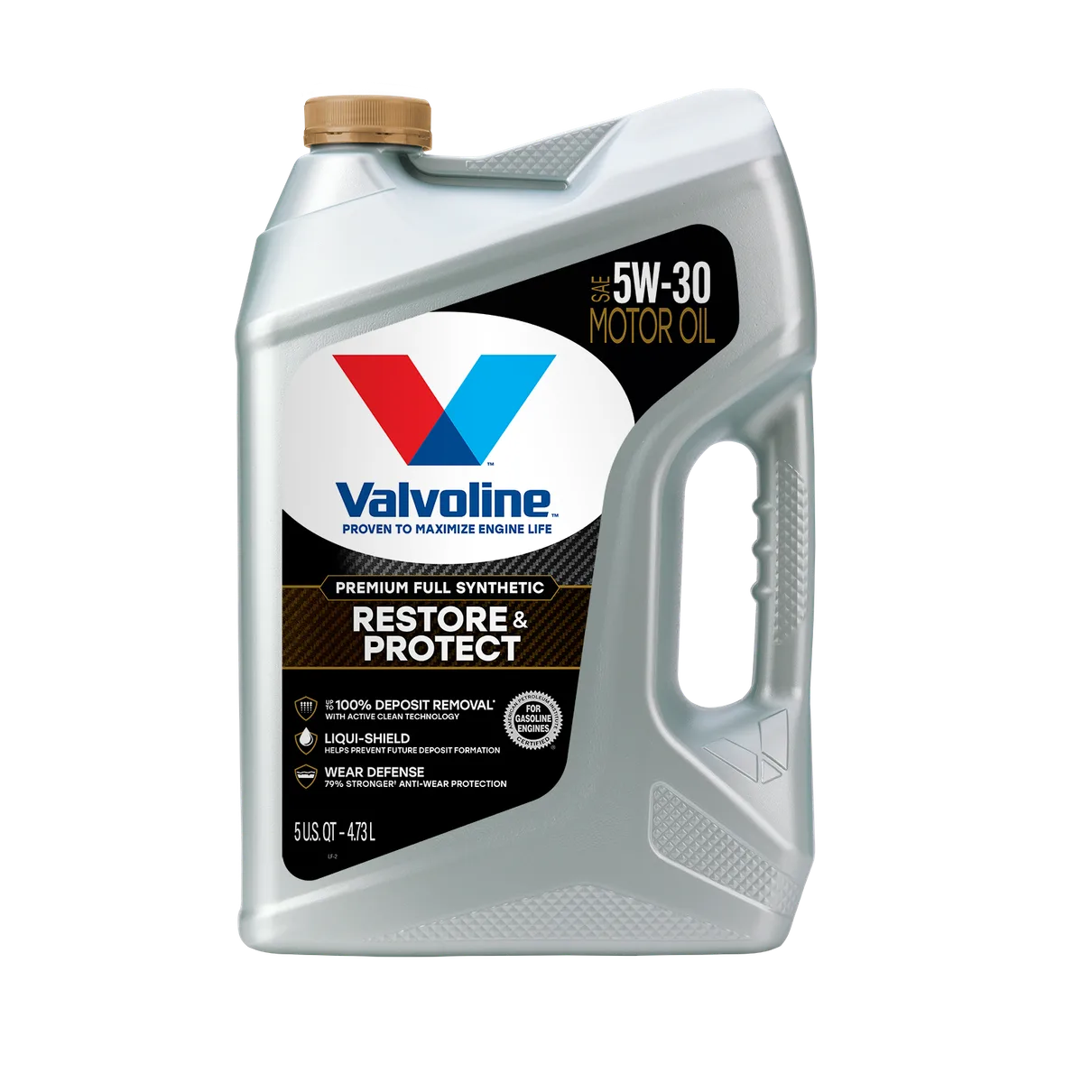 SAE 5W-30 oil bottle and API donut label