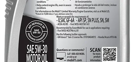 5W-30 oil bottle label