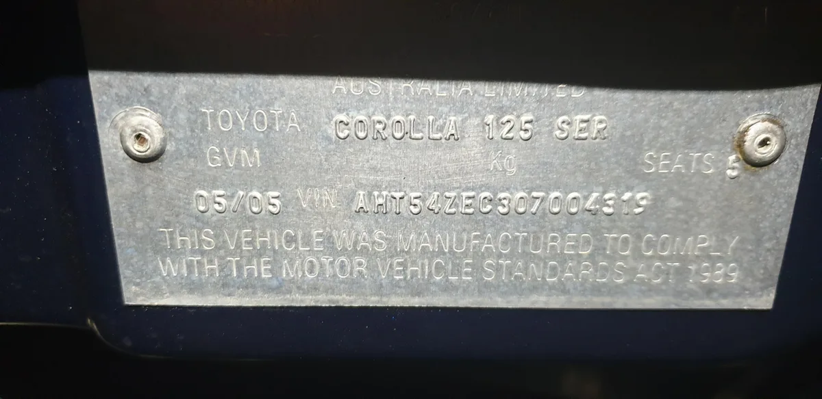 Toyota Corolla VIN lookup
